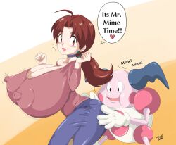 delia_ketchum_(pokemon) erect_nipples erect_nipples_under_clothes grope groping huge_breasts mr._mime pokémon_(species) pokemon pokemon toshiso