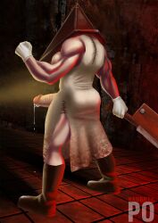 apron ass balls bara big_butt big_penis boner boots clothed clothing cum erection gay gloves male male_only muscles muscular muscular_male naughty_po penis pyramid pyramid_head silent_hill silent_hill_2 solo solo_male tight_clothing weapon