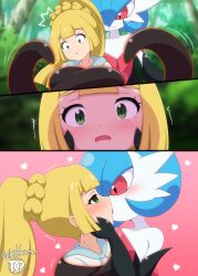 blush bondage gardevoir kissing lillie_(pokemon) mega_shiny_gardevoir open_mouth pokemon pokemon_(species) pokemon_sm saikikku