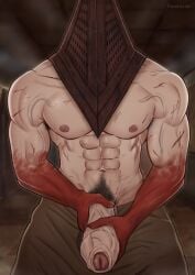 1boy abs balls bara big_penis boner erection foreskin gay male male_only masturbation morieults muscles muscular muscular_male penis pyramid pyramid_head silent_hill silent_hill_homecoming solo solo_male two-handed_masturbation uncircumcised unretracted_foreskin