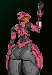 2020s 2022 2d 343_industries artist_name artist_signature ass black_background digital_media_(artwork) female female_only female_spartan_(halo) firearm halo_(series) human johnfoxart microsoft mjolnir_(armor) power_armor rear_view red_armor solo spartan_(halo) spartan_iii_(halo) standing tagme thick_ass visor xbox_game_studios