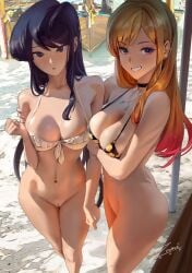 2girls bottomless breasts crossover edit female female_only kitagawa_marin komi-san_wa_komyushou_desu komi_shouko looking_at_viewer multiple_girls sono_bisque_doll_wa_koi_wo_suru tagme zumi zumi_(zumidraws)