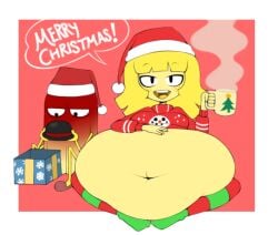 christmas christmas_hat female implied_vore large_stomach oc post_vore spaghettiz vore