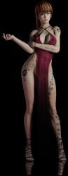 1girls 3d comdor dead_or_alive female high_slit_dress kasumi_(doa) pelvic_curtain queen_of_spades red_hair solo tattoo