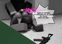 1boy 1girls 3d crackbull45 criminality female gun helmet male mclovina naked nervous oc roblox roblox_avatar roblox_game robloxian ruborised source_request spanish_text tagme translation_request