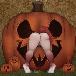 anthro ass equid equine female food fruit genitals halloween heather_hart hi_res holidays mammal plant pumpkin pussy red_tail solo thehuntingwolf