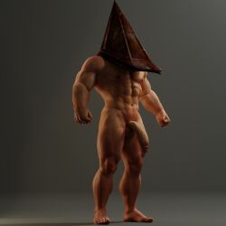 3d 3d_(artwork) balls bara big_penis gay male male_only muscles muscular penis pyramid pyramid_head silent_hill silent_hill_2 solo solo_male voluox