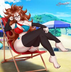 1girls abs android_21 android_21_(human) ass athletic_female beach big_ass big_breasts breasts curvy curvy_female dragon_ball dragon_ball_fighterz dragon_ball_super dragon_ball_super_super_hero fit_female francis_slv leg_sleeves legwear milf muscular muscular_arms muscular_female sitting_down sitting_on_chair six_pack thick_thighs thighhighs vomi_(dragon_ball)