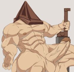 balls bara big_balls big_penis boner erection gay male male_only muscles muscular nalnahi1 penis pyramid pyramid_head silent_hill silent_hill_2 solo solo_male spread_legs