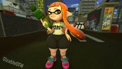 animal_humanoid anthro booty_shorts cephalopod cephalopod_humanoid hips hips_wider_than_shoulders humanoid inkling inkling_girl kaori_(splatoon) mask_(marking) nintendo orange_hair orange_inkling_girl pointy_ears pseudo_hair sizeablesfm smiling splatoon splatoon_(series) squid tentacle tentacle_hair wide_hips