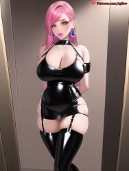 agiloo ai_generated choker cleavage female female_only latex latex_clothing pink_hair voluptuous