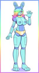 anthro blue_body lagomorph lagomorph_humanoid magenta_eyes rabbit rabbit_ears rainbow_hair riley_solstice_(labster) rixetog robot robot_girl robot_humanoid