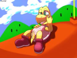 anthro blush bodily_fluids boots broken clothing cum cum_in_mouth cum_in_pussy cum_inside female footwear genital_fluids hi_res koopa koopa_troopa lying mario_(series) nintendo queenrupti red_koopa_troopa roughed_up scalie shell solo solo_focus super_mario_bros. super_mario_bros._(nes) video_games