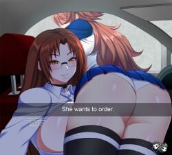 2girls big_ass bubble_butt character_request copyright_request eyewear female female_only he_wants_to_order jadenkaiba meme multiple_girls panties school_uniform schoolgirl upskirt yuri