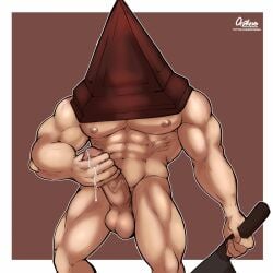 balls bara big_penis boner erection erickbsan gay male male_only masturbation muscles muscular penis precum pyramid pyramid_head silent_hill silent_hill_2 solo solo_male