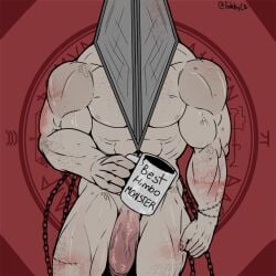 balls bara big_balls big_penis flaccid gay male male_only mug muscles muscular penis pyramid pyramid_head silent_hill silent_hill_2 solo solo_male tobbyc2