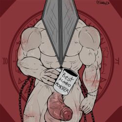 balls bara big_balls big_penis boner erection gay male male_only mug muscles muscular penis pyramid pyramid_head silent_hill silent_hill_2 solo solo_male tobbyc2