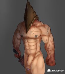 balls bara big_penis blood crusader1080 gay male male_only muscles muscular penis pyramid pyramid_head scars silent_hill silent_hill_homecoming solo solo_male weapon