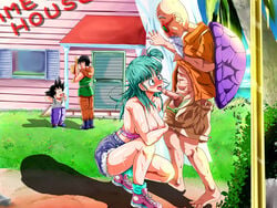 blush breasts bulma_briefs caterwaul censored dragon_ball fellatio female human large_breasts male master_roshi nipples oral penis son_goku_(young) straight yamcha