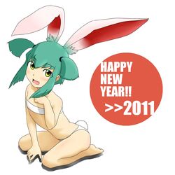 1girls 2011 animal_ears bunny_ears female female_only green_hair hair highres luna_(yu-gi-oh!) new_year solo tied_hair twintails yellow_eyes yu-gi-oh! yu-gi-oh!_5d's