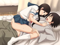 1boy artist_request ass bed black_hair blue_eyes blush breasts clothed_sex clothing cowgirl_position female_rapist footwear glasses hands infirmary itoshiki_nozomu kitsu_chiri kneehighs long_hair maku_(l-u) male_rape_victim male_victim malesub no_panties nude nurse_office pillow rape reverse_rape sailor sailor_uniform sayonara_zetsubou_sensei school school_uniform schoolgirl sex short_hair skirt skirt_lift small_breasts socks stealing_seed straight sweat teacher_and_student