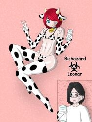 2boys androgynous biohazardleonar cow_ears cow_print cow_print_bikini crossdressing dolly dolly_(character) dolly_(nana_gel) leonar(character) living_doll male milk monster_boy mutant