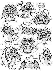 booxhy chibi cum heart hearts_around_head horns monochrome oc penetration succubus succubus_tail succubus_wings sucking sucking_penis