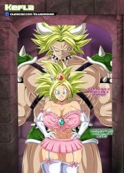 1boy 1girls abs alien alien_girl alternate_breast_size alternate_timeline belly belly_button big_breasts big_hair big_thighs blue_eyes bluegraves blush bowser bowser_(cosplay) bracelet bracelets breasts broly broly_(dragon_ball_z)_1993 brown_skin busty cleavage clothed cosplay crossover crown curvaceous curvy curvy_figure dragon_ball dragon_ball_super dragon_ball_xenoverse dragon_ball_z earrings female fusion future gloves green_eyes green_hair halloween halloween_costume harness holidays horns hourglass hourglass_figure huge_breasts huge_thighs kefla large_breasts leggings legs looking_at_viewer male mario_(series) multiverse muscular muscular_female muscular_male nipples open_clothes open_mouth parody pink_clothes pink_clothing pool poolside potara_earrings princess princess_peach princess_peach_(cosplay) revealing_clothes shell shounen_jump shy size_difference skirt slim_waist smile spiky_hair sports_bra super_saiyan super_saiyan_2 sweat sweatdrop thick_thighs thighs universe_6 voluptuous wavy_hair wide_hips