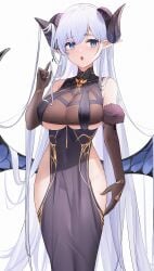 1girls albion_(azur_lane) albion_(silvermoon_faerie_princess)_(azur_lane) azur_lane blue_eyes hips horn light-skinned_female light_purple_hair light_skin long_hair official_alternate_costume royal_navy_(azur_lane) shoulderless_dress solo_female succubus succubus_horns tagme tagme_(artist) underboob wings