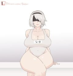 baser_guy belly big_ass big_butt blindfold cleavage huge_breasts large_breasts leotard light light-skinned_female lingerie nier nier:_automata nier_(series) pussy short_hair sitting swimsuit thick_thighs thighhighs tight_clothing white_background wide_hips yorha_2b