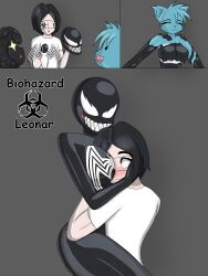 1boy 2girls1boy biohazardleonar black_goo furry fusion kitty_gel leonar(character) marvel monster_boy monster_girl mutant nana_gel possession she-venom slime slime_girl symbiote