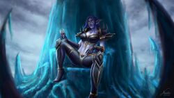 2d armor blue_hair death_knight death_knight_(warcraft) elf elf_ears female female_only glowing_eyes ice melwinne naelia_hale necklace necklace_between_breasts night_elf night_elf_death_knight pointy_ears solo_female throne wine wine_glass world_of_warcraft