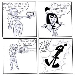 2girls bikini_top comic danny_phantom female female_only leaf leaf_on_crotch multiple_girls ray_gun sam_manson speech_bubble valerie_gray