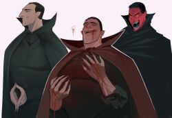 1boy black_hair blood blood_on_face dilf dracula_(hotel_transylvania) hotel_transylvania infestedcake light-skinned_male long_nails male male_focus male_only muscles muscular_male red_eyes solo_male tongue_out vampire