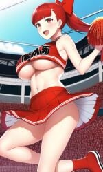 1girls abs ai_generated ass blush breasts cheering cheerleader cheerleader_outfit cheerleader_uniform clothed clothed_female clothing female female_focus female_only fit_female kasumi_yoshizawa large_breasts looking_at_viewer nai_diffusion persona persona_5 persona_5_royal pom_poms ponytail red_hair skirt solo solo_female sports_bra sports_uniform sportswear stable_diffusion stadium standing sumire_yoshizawa teenager underboob upskirt