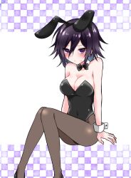 blush breasts bunny_ears bunny_girl bunnysuit cleavage danganronpa danganronpa_v3 genderswap_(mtf) hiruanko_(artist) large_breasts ouma_kokichi rule_63 straight_hair