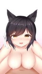 1boy 1girls 9:16 animal_ears animated atago_(azur_lane) azur_lane black_hair blush girl_on_top hair_ribbon mole mumu_(mumunyan) no_sound nude open_mouth_smile shorter_than_10_seconds smile sweat tagme vertical_video video wink yellow_eyes