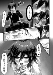 assisted_exposure blowjob danganronpa danganronpa_v3 gay hiruanko_(artist) ouma_kokichi penis saihara_shuuichi straight_hair undressing undressing_another wet_penis yaoi