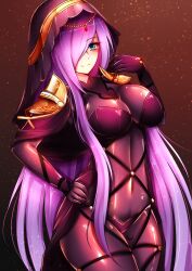 blue_eyes blush blushing cosplay dirtykuro fate/grand_order fate_(series) foxykuro kuro_(foxykuro) long_hair long_purple_hair purple_hair scathach_(fate) scathach_(fate)_(cosplay) smile smiling