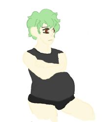 big_belly big_stomach boy green_hair ironic jeremy_king male_pregnancy mostly_clothed mpreg orange_eyes our_life pregnant_male satire tight_clothing xoxo_droplets