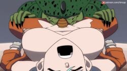 1boy1girl 1girls android animated big_breasts blue_hair bulma_briefs cell_(dragon_ball) cunnilingus devouring_pussy dragon_ball dragon_ball_z eating_pussy future_bulma gif hinca-p imperfect_cell interspecies milf open_mouth oral spread_legs straight tagme