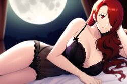 1girls ai_generated atlus babydoll bed bedroom_eyes breasts chemise cleavage female female_focus female_only g-string hair_over_one_eye large_breasts lingerie long_hair looking_at_viewer mitsuru_kirijo moon moonlight nai_diffusion nightgown pale-skinned_female persona persona_3 red_eyes red_hair redhead seductive solo stable_diffusion tagme thick_thighs wide_hips