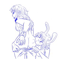 2girls artist_request ass ass_focus bite carrot_(one_piece) female female_only monochrome nami_(one_piece) one_piece post-timeskip removing_panties sketch tongue tongue_out yuri