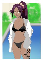 bleach breasts female female_only looking_at_viewer mentaloso shihouin_yoruichi solo swimsuit tagme