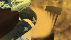2girls animated ass ass_focus ass_smothering big_ass blonde_hair blue_hair bubble_ass bubble_butt closed_eyes clothed clothed_sex clothing duo eula_(genshin_impact) face_in_chair face_on_chair facesitting fart fart_fetish farting female female_only fu_san_mmd genshin_impact light-skinned_female light_skin looking_back looking_pleasured lumine_(genshin_impact) multiple_girls short_hair sound video yuri