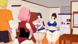 1boy 3girls alternate_breast_size bandaged_arm big_ass big_breasts bikini black_hair blonde_hair blue_bikini cheating cheating_husband cheating_wife cuckold curvaceous dialogue english_text female genderswap_(mtf) hyuuga_hinata koikatsu living_room long_hair male multiple_girls naruto naruto:_the_last naruto_(series) netorare ntr rule_63 sakura_haruno sasuke_uchiha sasuko short_hair text uchiha_symbol uzumaki_naruto