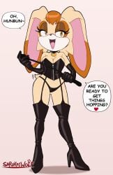 1girls 2020s 2022 2022s 20s 5_fingers animal_ears anthro anthro_female anthro_focus anthro_only anthro_solo boots breasts brown_eyes brown_nose bunny bunny_girl clothing corset dialogue digital_drawing_(artwork) digital_media_(artwork) dominatrix elbow_gloves english_text eyelashes female female_focus female_only footwear fur furry gloves heart heel_boots heels hi_res holding_riding_crop lagomorph latex legwear leporid lingerie lipstick makeup mammal mature mature_female milf mother open_mouth panties parent pink_lipstick rabbit rabbit_girl riding_crop sarukaiwolf solo solo_female solo_focus sonic_(series) sonic_advance sonic_advance_2 sonic_team sonic_the_hedgehog_(series) standing tan_fur text thick_thighs thong underwear vanilla_the_rabbit video_games wide_hips