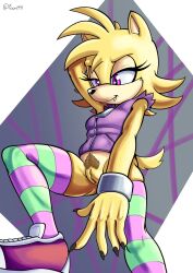 anthro bottomless ellie_the_wolf fours_(artist) going_commando pubic_hair pussy solo sonic_(series)