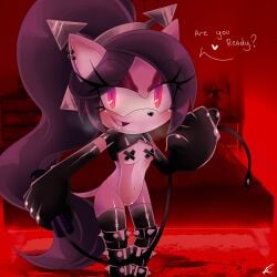 1:1 anthro dominatrix english_text femdom holding_whip horny looking_at_viewer pinkuunegai pussy saliva small_breasts sonic_(series) star_the_spineless_hedgehog taped_nipples whip