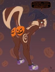 anthro anus ass clothing female footwear genitals halloween hi_res holidays jade_(jester_laughie) jester_laughie magic_user mammal mephitid paint pinup pose presenting presenting_hindquarters pussy raised_tail shoes skunk solo witch